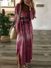 Maxikleider Langarm Lila Buchstaben Print Sweetheart Neck Split Front Oversized Polyester Long Dress