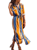 Maxikleider Lange Ärmel Orange Streifen Turndown-Kragen Polyester Langes Kleid