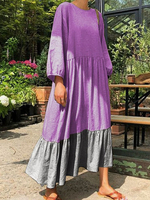 Maxikleider Lange Ärmel Zweifarbiges übergroßes Kleid
