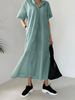 Maxikleider Mintgrün Kurzarm Kapuzenknöpfe Polyester bodenlanges Kleid