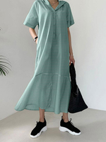 Maxikleider Mintgrün Kurzarm Kapuzenknöpfe Polyester bodenlanges Kleid