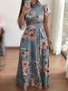 Maxikleider mit hohem Kragen und kurzen Ärmeln Hellgrünes; bodenlanges Kleid aus Polyester mit Blumenmuster