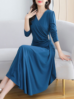 Maxikleider mit kurzen Ärmeln Navy mit V-Ausschnitt Chiffon Wrap bodenlangen Kleid