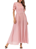 Maxikleider mit kurzen Ärmeln Rosa Juwel-Ansatz-Spitze-Rüsche aushöhlen Chiffon- lange Kleid