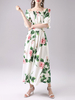 Maxikleider mit kurzen Ärmeln weißen gedruckte Bateau-Ausschnitt Polyester Boden-Strand-Kleid-Längen-Kleid