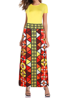 Maxikleider mit kurzen Ärmeln Yellow Jewel Ausschnitt Polyester lange Kleid
