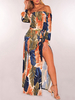 Maxikleider Olive Printed Stretch Polyester Trägerloses Langes Kleid