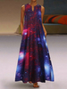 Maxikleider Ärmel Red Printed V-Ausschnitt Polyester Swing-Kleid Langes Kleid