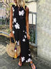 Maxikleider Ärmel Schwarz Printed Jewel Neck geöffnete Schulter Split Polyester Langes Kleid