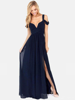 Maxikleider Ärmellos Dunkelblau Träger Ausschnitt Chiffon Langes Kleid
