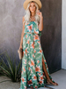 Maxikleider Ärmellos Grün Blumendruck Träger Ausschnitt Rüschen Layered Polyester Bodenlanges Kleid