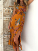 Maxikleider Ärmellos Orange Blumen Bedruckte Träger Ausschnitt Polyester Bodenlanges Kleid