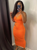 Maxikleider Ärmellos Orange Träger Ausschnitt Polyester Figurbetontes bodenlanges Kleid