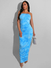 Maxikleider Ärmellos Trägerloses Paspel Unregelmäßiges Polyester Bodycon Langes Blaues Kleid