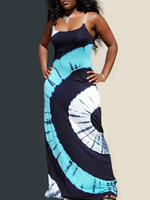 Maxikleider Ärmellose Träger Hals hell Himmelblau Farbblock Polyester Bodenlanges Kleid Sommerkleid