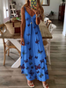 Maxikleider Ärmelloses Blau Ombre Träger Hals Schmetterling Bodenlanges Kleid Strandkleid