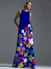 Maxikleider Ärmelloses; blaues; bedrucktes Juwelenhalsblumen mit Blumenmuster Übergroßes bodenlanges Kleid aus Polyester