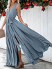 Maxikleider Ärmelloses; blaues Sommerkleid mit geteiltem V-Ausschnitt