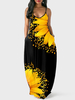 Maxikleider Ärmelloses; blondes; bedrucktes; bodenlanges Maxi-Kleid mit V-Ausschnitt und V-Ausschnitt