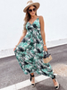 Maxikleider Ärmelloses; dunkelblau bedrucktes Trägerhals-Kordelzug Maxi Irregular Polyester Long Dress