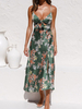 Maxikleider Ärmelloses; dunkelgrünes; bedrucktes Muster mit Blumenmuster; Hals; Knoten; geknotetes; bodenlanges Kleid aus Polyester