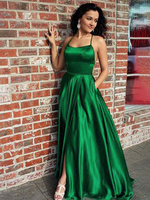 Maxikleider Ärmelloses dunkelgrünes Trägerhals-Kleid aus Polyester mit Bodenlänge