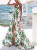 Maxikleider Ärmelloses grünes Halfter Blumendruck Polyester Bodenlanges Kleid Strandkleid