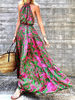 Maxikleider Ärmelloses grünes Halfter Blumenmuster Polyester Sommerkleid Bodenlanges Kleid