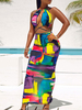 Maxikleider Ärmelloses grünes Tie Dye Straps Neck Split Front Maxi Polyester Langes Kleid