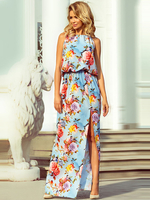 Maxikleider Ärmelloses; helles; blaues; blaues Chiffon-Kleid mit Blumenmuster