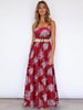 Maxikleider Ärmelloses Kleid mit Rose-Print und Halsausschnitt Übergroßes bodenlanges Kleid aus Polyester