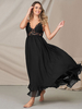 Maxikleider Ärmelloses Kleid mit schwarzen Riemen und Ausschnitt Maxi Lace bodenlanges Kleid