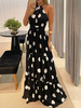 Maxikleider Ärmelloses langes Sommerkleid aus schwarzem Juwelenhals aus Polyester