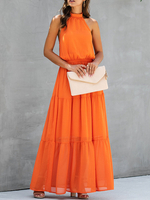 Maxikleider Ärmelloses Oragnge Red Jewel Neck Chiffon Langes Kleid