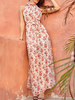 Maxikleider Ärmelloses; orangefarbenes Blumendruck-Kleid mit hohem Kragen und übergroßem Chiffon-Kleid