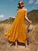 Maxikleider Ärmelloses orangefarbenes Trägerhals-Schnürkleid Sommergroßes bodenlanges Polyester-Kleid