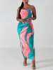 Maxikleider Ärmelloses Pink Color Block Trägerloses Bodycon Offene Schulter Rückenloses Sexy Kleid