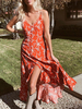 Maxikleider Ärmelloses rot bedrucktes Spaghettiträger Hals Rüschen Maxi Irregular Polyester Long Dress