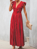 Maxikleider Ärmelloses rotes Polka Dot V-Ausschnitt Polyester bodenlanges Kleid