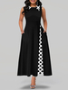Maxikleider Ärmelloses; schwarzes Polka Dot Jewel Neck Maxi Asymmetrisches bodenlanges Kleid aus Polyester