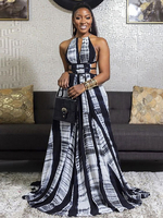 Maxikleider Ärmelloses schwarzes zweifarbiges Juwelenhals-Schnür-rückenfreies bodenlanges Polyester-Kleid