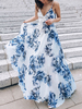 Maxikleider Ärmelloses weißes Blumendruck-Kleid mit V-Ausschnitt und rückenfreiem Polyester-Langkleid