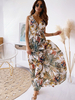 Maxikleider Ärmelloses weißes; bodenlanges Kleid mit Blumenmuster und V-Ausschnitt aus Polyester