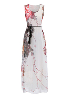 Maxikleider Ärmelloses weißes Juwel Halsausschnitt Blumendruck Polyester Langes Kleid mit hoher Taille