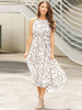 Maxikleider Ärmelloses weißes Tupfenmuster Jewel Neck Plissee Open Shoulder Polyester Long Dress