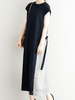Maxikleider Schwarz Kurzärmel Jewel Neck Polyester Two Tone Long Dress