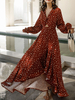 Maxikleider V-Ausschnitt Langarm Polka Dot Pattern Polyester Burgund Langes Kleid