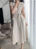 Maxikleider Warmweiß Kurzarm Kleid V-Ausschnitt Polyester bodenlanges Kleid