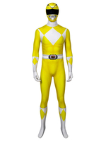 Mächtige Morphin Power Rangers Gelber Waldläufer Zentai Jumpsuit Cosplay Kostüm