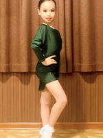 Mädchen Latin Dance Hunter Green Kinder Set Lycra Spandex Tanzkostüm